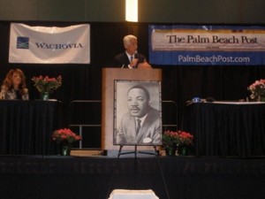Former Florida state representative Priscilla Taylor, at the annual Martin Luther King, Jr. Breakfast in West Palm Beach two years ago, with Gov. Charlie Crist, who has appointed her to the Palm Beach County Commission.